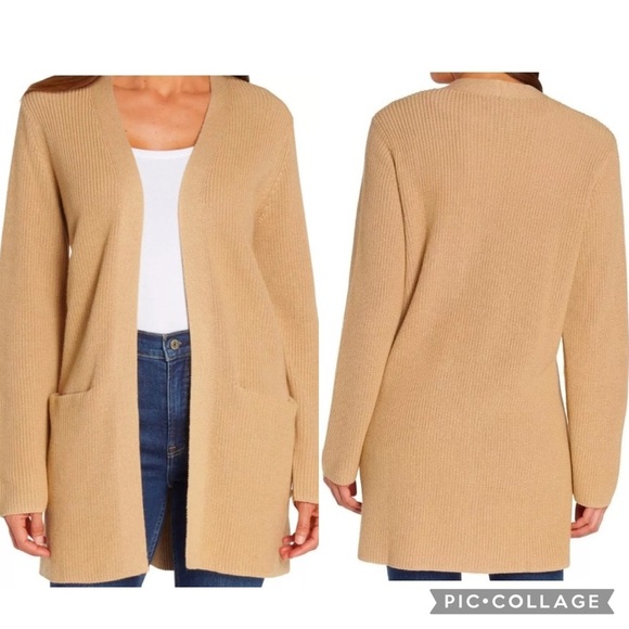 GAP Open-Front Ribbed Knit Cardigan Sweater in Oatmeal Gray – Size XL - Picture 1 of 15